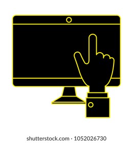 computer display with hand touching