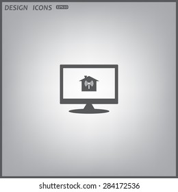 computer display. The house is surrounded by a network wi-fi. icon. vector design