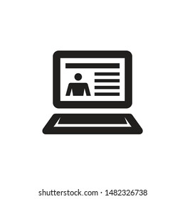 Computer display with human web page - concept vector icon design. Internet user identification symbol. Social media network sign. 