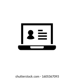 Computer display with human web page concept vector icon design in black flat design on white background