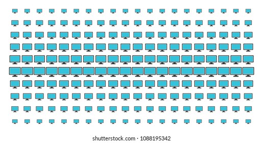 Computer display icon halftone pattern, designed for backgrounds, covers, templates and abstraction effects. Vector computer display items arranged into halftone grid.