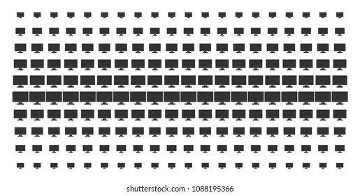 Computer display icon halftone pattern, constructed for backgrounds, covers, templates and abstract compositions. Vector computer display symbols organized into halftone grid.