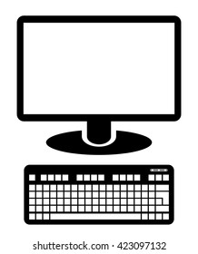 Computer display icon with keyboard. Computer screen. Monitor clip art. Keyboard clip art. Isolated. White background