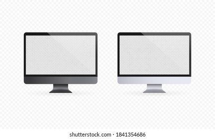 Computer display icon. Realistic computer monitor. Light and dark theme. Blank screen. Pc screen mockup. Vector on isolated transparent background. EPS 10