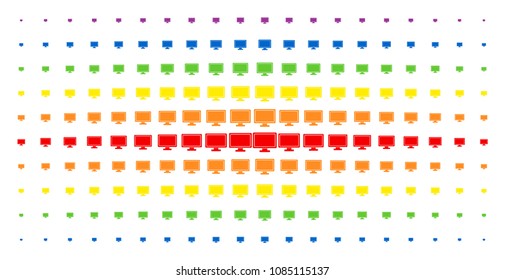 Computer display icon spectrum halftone pattern. Vector computer display objects are arranged into halftone grid with vertical spectrum gradient. Designed for backgrounds, covers,