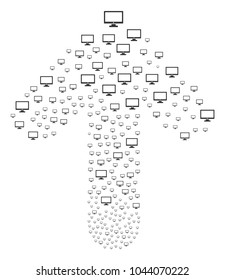Computer Display illustration composed in the collection of forward motion arrow. Upwards way arrow collage created from computer display pictographs.