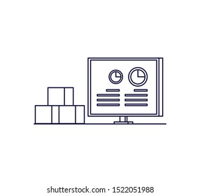 computer display of industrial plant with carton boxes. vector illustration design