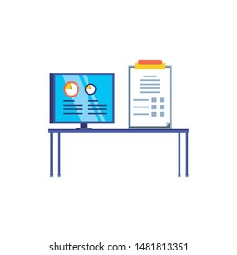 computer display of industrial plant with checklist
