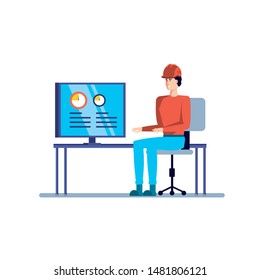 computer display of industrial plant with operator character