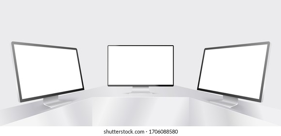 computer display isolated on white background. blank monitor on product shelf. Vector illustration