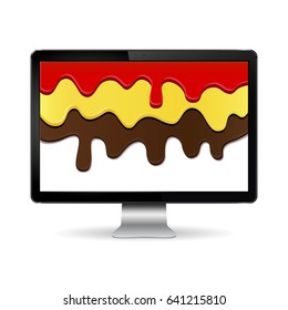 Computer display isolated on white background with rainbow paint on screen