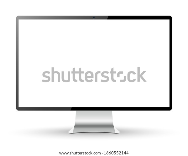 白い背景にコンピューターのディスプレイ リアルな画面モニタのベクター画像イラスト のベクター画像素材 ロイヤリティフリー