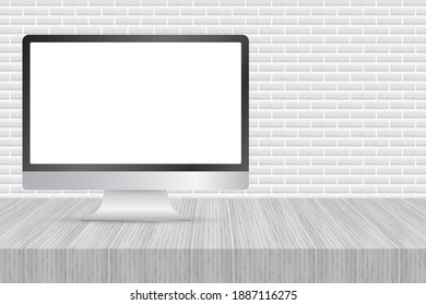 Pantalla de ordenador aislada en un diseño realista sobre fondo blanco. Ilustración de material vectorial.
