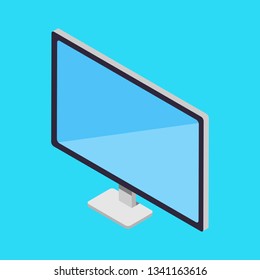 Computer display isometric icon design isolated on blue background. electronic device. Vector illustration.