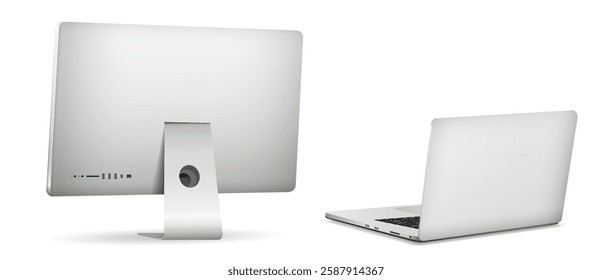 Computer display with laptop rear view isolated