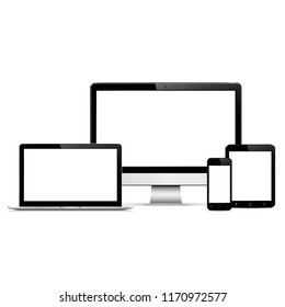 Computer display, laptop, tablet and mobile phone mockup