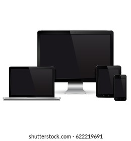 Computer display, laptop, tablet pc, mobile phone. Modern web design concept.