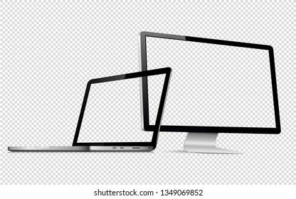 Computer display and laptop with transparent screen isolated on transparent background