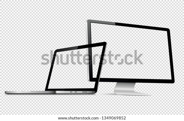 Computer display and laptop with transparent\
screen isolated on transparent\
background