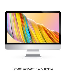 Computer display model mockup template with vector paint colors background on screen monitor