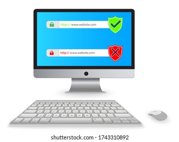 Computer display mouse keyboard. Screen computer monitor. EPS 10