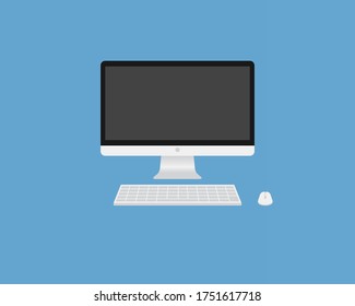 Computer display with mouse keyboard. Screen Monitor vector icon in flat style. Technology communication background
