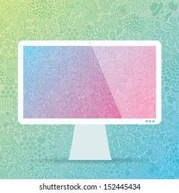 computer display on hipster doodle background