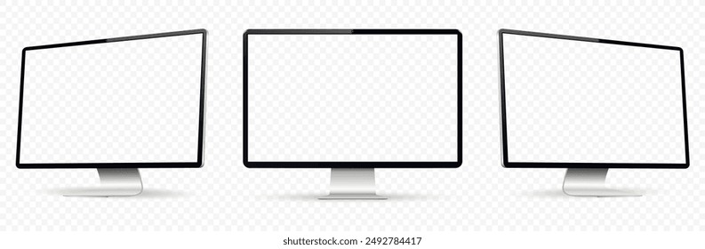 Computer display on three sides with transparent screen. Realistic computer screen mockup.