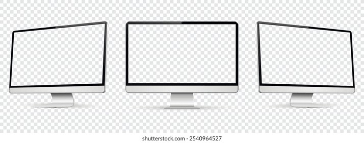 Computer display on three sides with transparent screen. Realistic computer screen mockup.