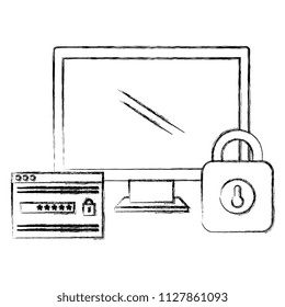 computer display with padlock and password