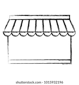 computer display with parasol awning, store front