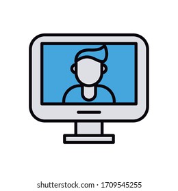 computer display with person line and fill style icon vector illustration design