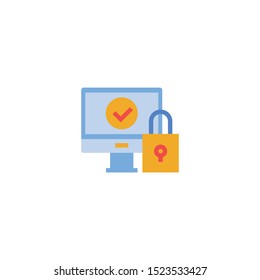 Computer display with protection shield. Trendy flat style isolated on white background. Symbol for the design of your website, logo, interface. Vector illustration