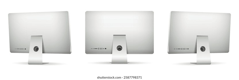 Computer display rear view on three sides isolated on white background