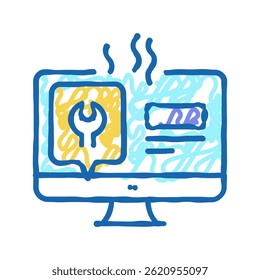 computer display repair doodle icon sketch vector. computer display repair sign. isolated symbol illustration