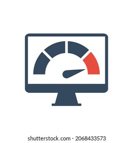 pantalla de equipo con el sector indicador del indicador rojo derecho, resultado de referencia o icono del vector de comprobación de velocidad