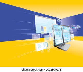 Computer display screen with interface windows as a part of design project - Powered by Shutterstock - Get 15% off with code: PIKWIZARD15