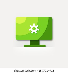 Computer display settings green colored material design vector icon / settings menu / shop product thumbnail