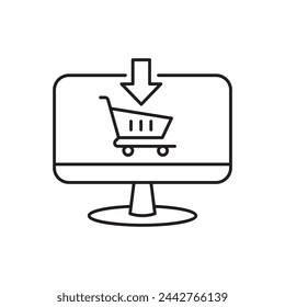 Computer display with shopping cart icon design, isolated on white background, vector illustration