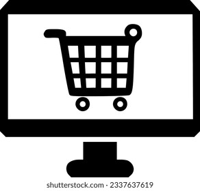 Computer display with shopping cart line icon, outline vector sign, sign, symbol, vector, art