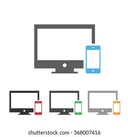 Computer display and smartphone icon flat style, vector eps10 illustration