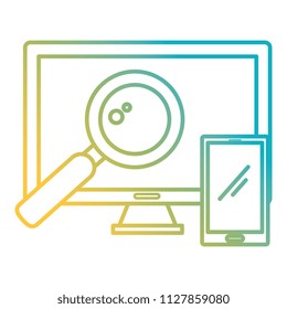 computer display with smartphone and magnifying glass