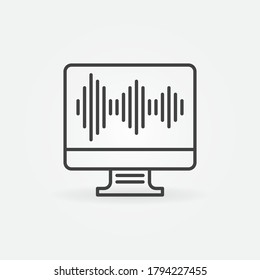 Pantalla de equipo con icono de línea de onda de sonido. Icono de concepto de vector lineal de edición de sonido o elemento de logotipo