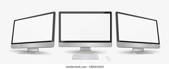 Computer display with two angles. Computer display isolated on white eps10 vector. 	
desktop pc vector mockup.