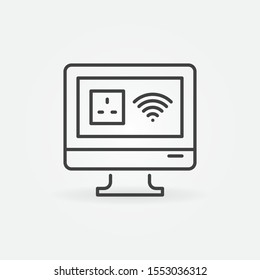Computer Display with UK Smart Socket and Wi-Fi signs vector outline icon or symbol