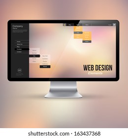 Computer display with website interface. Vector illustration