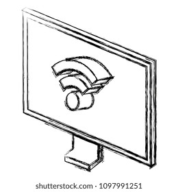computer display with wifi signal isometric