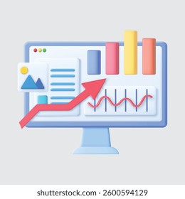 A Computer Displaying Rising Marketing Analytics Data in 3D Design