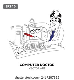 Computer Doctor  vector Art Colouring