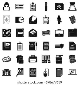 Computer document icons set. Simple style of 36 computer document vector icons for web isolated on white background